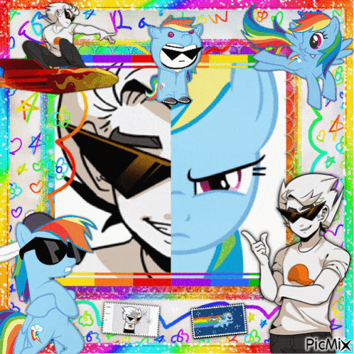 a collage of cartoon characters including rainbow dash and dr. dash