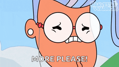 a cartoon character says more please in a cartoon