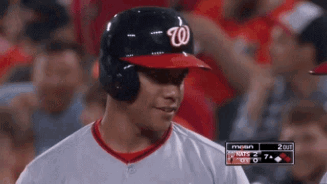 a baseball player wearing a w on his hat