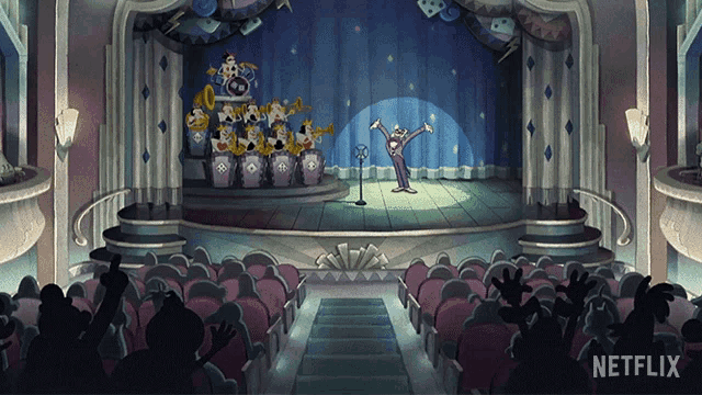 a cartoon of a clown on a stage with a netflix logo