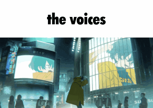 a picture of a city with the words " the voices " on the top