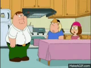 a family guy cartoon shows peter griffin and meg griffin talking to each other