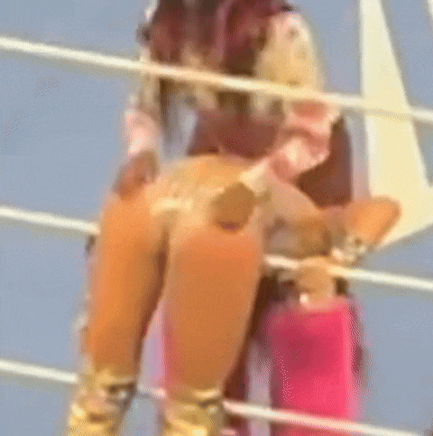 a close up of a woman 's butt in a ring .