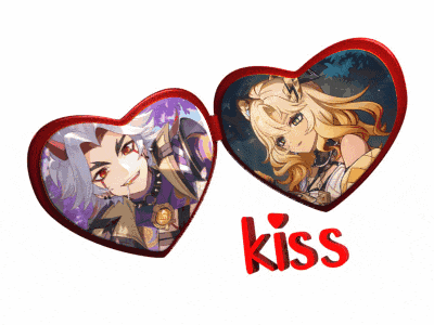 a couple of hearts with the word kiss on the bottom right