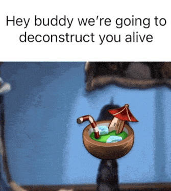 a picture of a coconut bowl with a straw in it and a caption that says hey buddy
