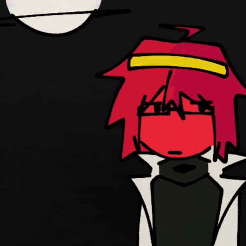 a cartoon character with red hair and a yellow headband stands in front of a full moon