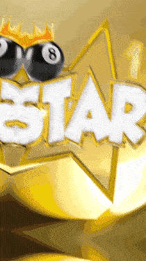 a gold star with pool balls and the word star