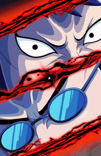a cartoon drawing of a man with glasses and a bloody face