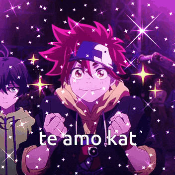 a purple background with a cartoon character and the words `` te amo kat '' .