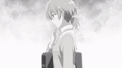 a black and white drawing of a girl holding a briefcase