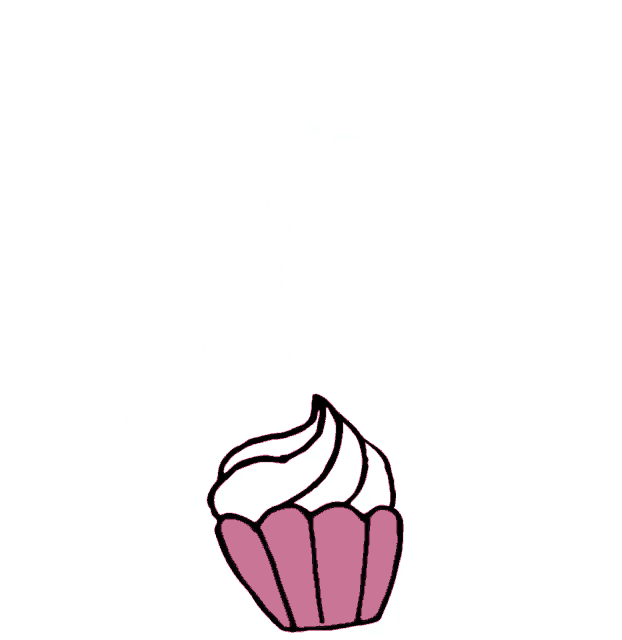 a drawing of a pink cupcake with stars and swirls