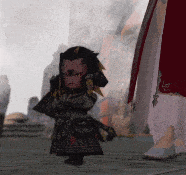 a cartoon character standing next to a woman wearing a red cape