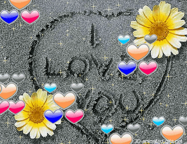 a 3d animated gif of a heart with the words i love you written on it