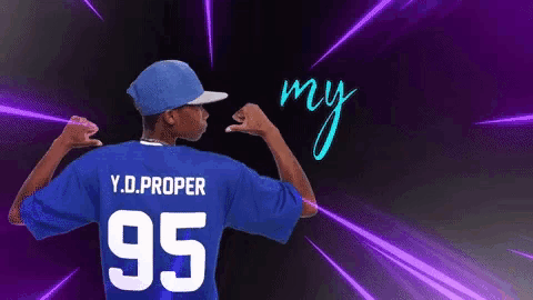 a man in a blue shirt with the number 95 on it