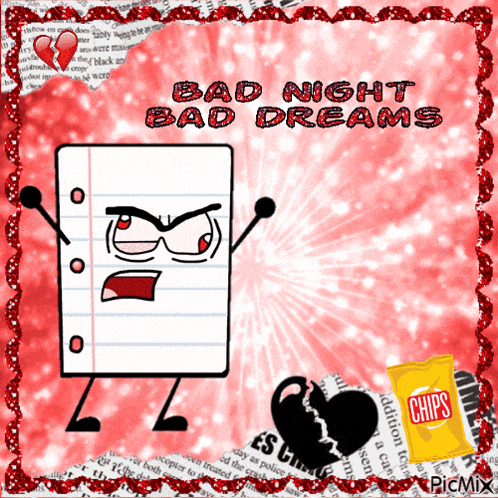 a cartoon character with bad night bad dreams written on the top