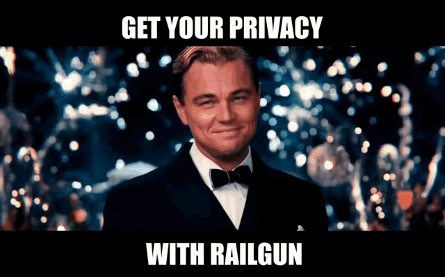 a picture of leonardo dicaprio with the words get your privacy with railgun