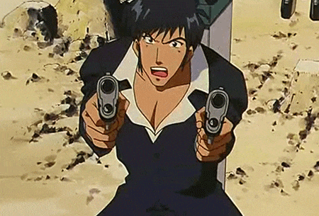 a man is holding two guns in his hands and pointing at the camera .