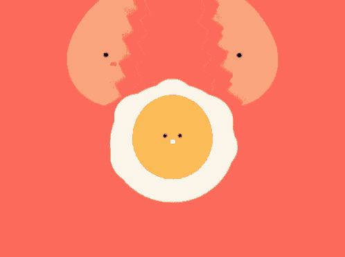 a cartoon drawing of a fried egg with a smiling face