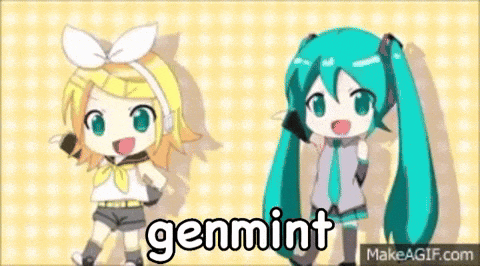 two anime girls are standing next to each other and the word genmint is on the bottom of the image