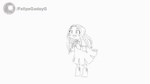 a black and white drawing of a girl in a dress .