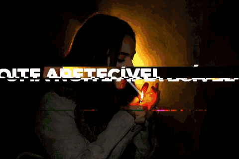 a woman is lighting a cigarette with the words uma noite apetecivel written above her