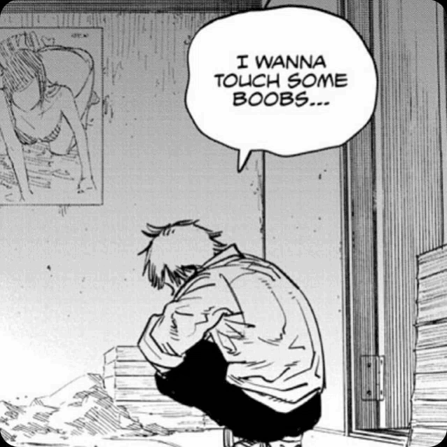 a black and white drawing of a man saying i wanna touch some boobs