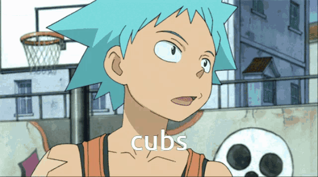 a cartoon of a basketball player with the word cubs on his chest