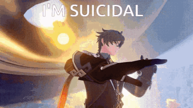 a video game character says i 'm suicidal while pointing