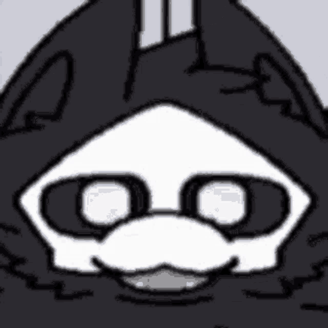 a black and white drawing of a cat with a mustache and a hood .