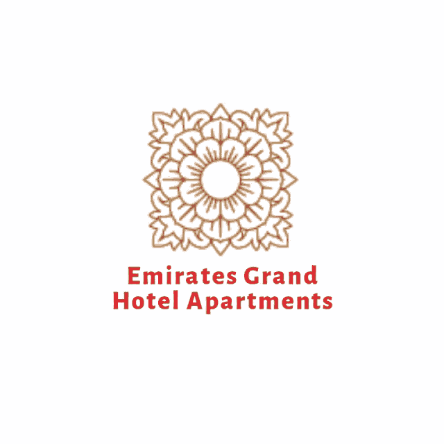 a logo for emirates grand hotel apartments with a floral design