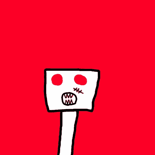 a drawing of a skeleton with purple eyes and teeth