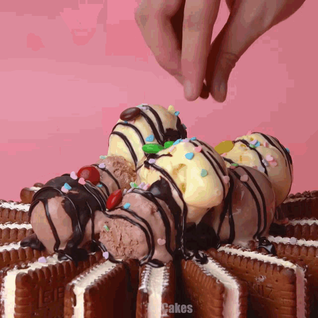 a stack of ice cream sandwiches with the word cakes written on the bottom