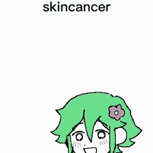 a girl with green hair and a flower in her hair is holding a tennis ball in her hand .