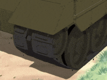 a cartoon drawing of a tank 's tracks with the letters o and d on them