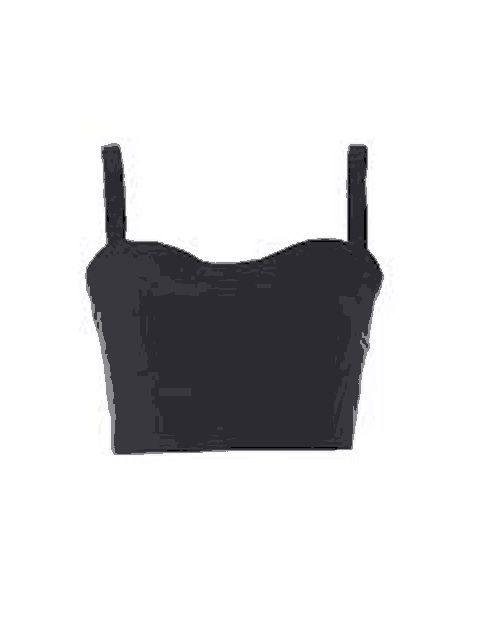 a black crop top with straps and a plunging neckline on a white background .