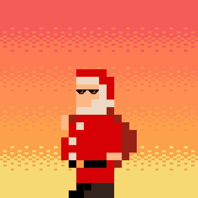 a pixel art drawing of santa claus wearing sunglasses