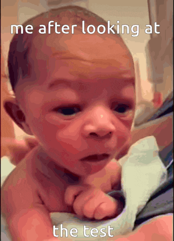 a baby is being held in someone 's arms and the caption says " me after looking at the test "