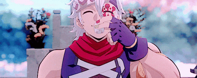 a cartoon character is drinking from a glass while wearing a scarf around his neck .