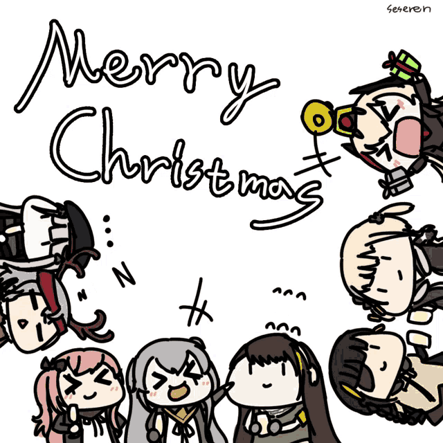 a drawing of a group of people with the words merry christmas
