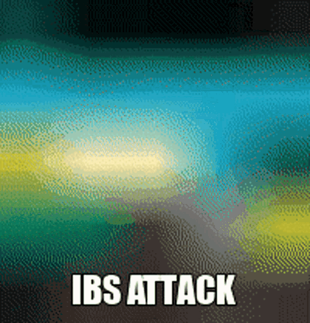 a blue and yellow background with the words ibs attack in white letters