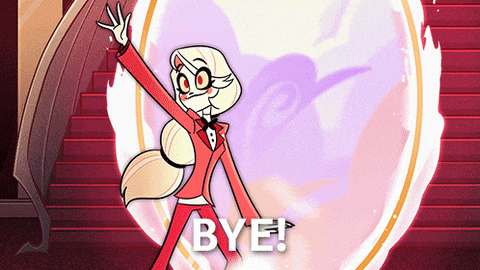 a cartoon character says bye in a bubble
