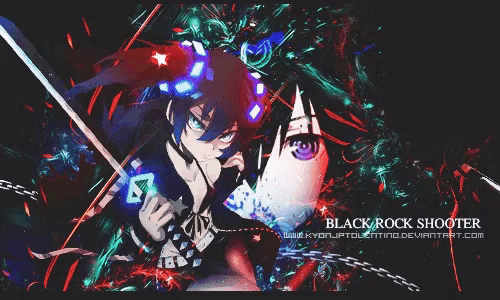 a poster of a girl holding a sword with the words black rock shooter below her