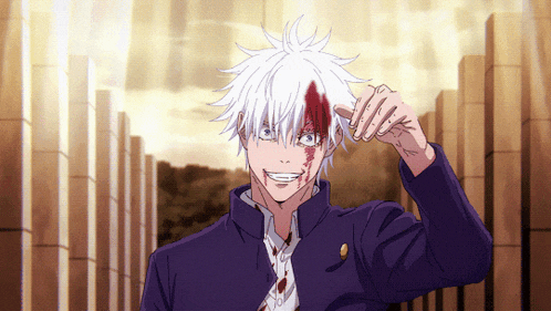 a man with white hair and a red spot on his face