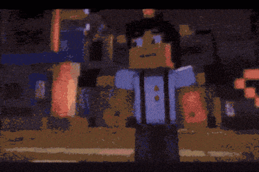 a pixelated image of a man standing in front of a sign that says ' hit '