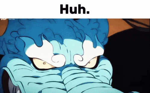 a picture of a cartoon character with the words huh written below it