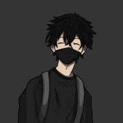 a drawing of a boy wearing a black mask .