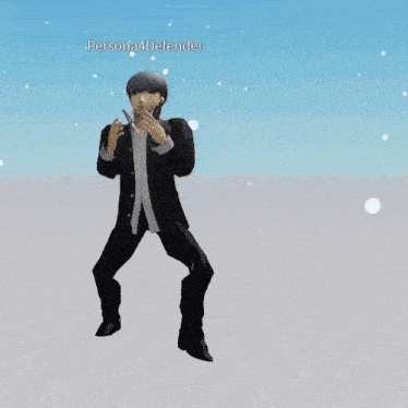 a man in a suit is dancing on a white surface