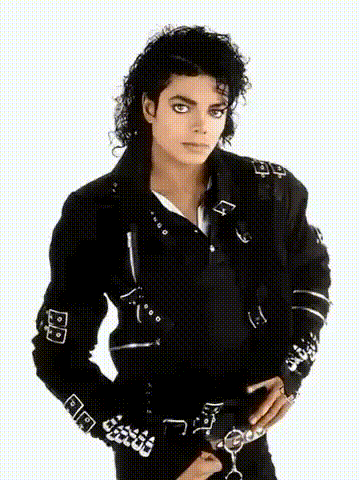 michael jackson is wearing a black jacket with the letter b on the sleeves