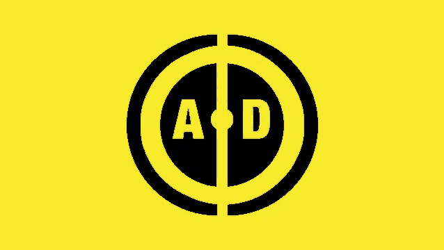 a black and yellow logo with the letters a and d inside of a circle