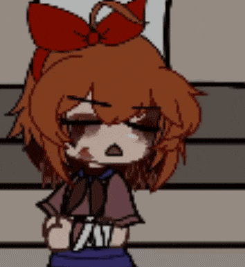 a cartoon of a girl with a red bow on her head is crying .